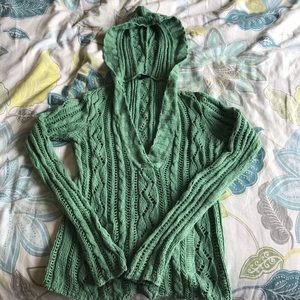 AEO Green Lace Knit Pullover Sweater